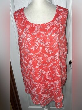 (NWOT) [READ] Lightweight Tank Top Sleeveless Blouse Coral Botanical M (Like L)